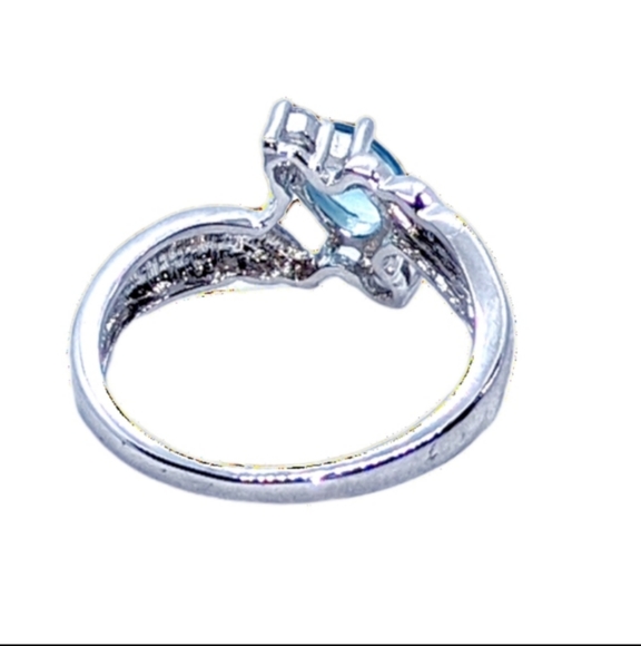 .Blue Topaz & Clear CZ Stones Rhodium Plated Ring - Picture 2 of 5